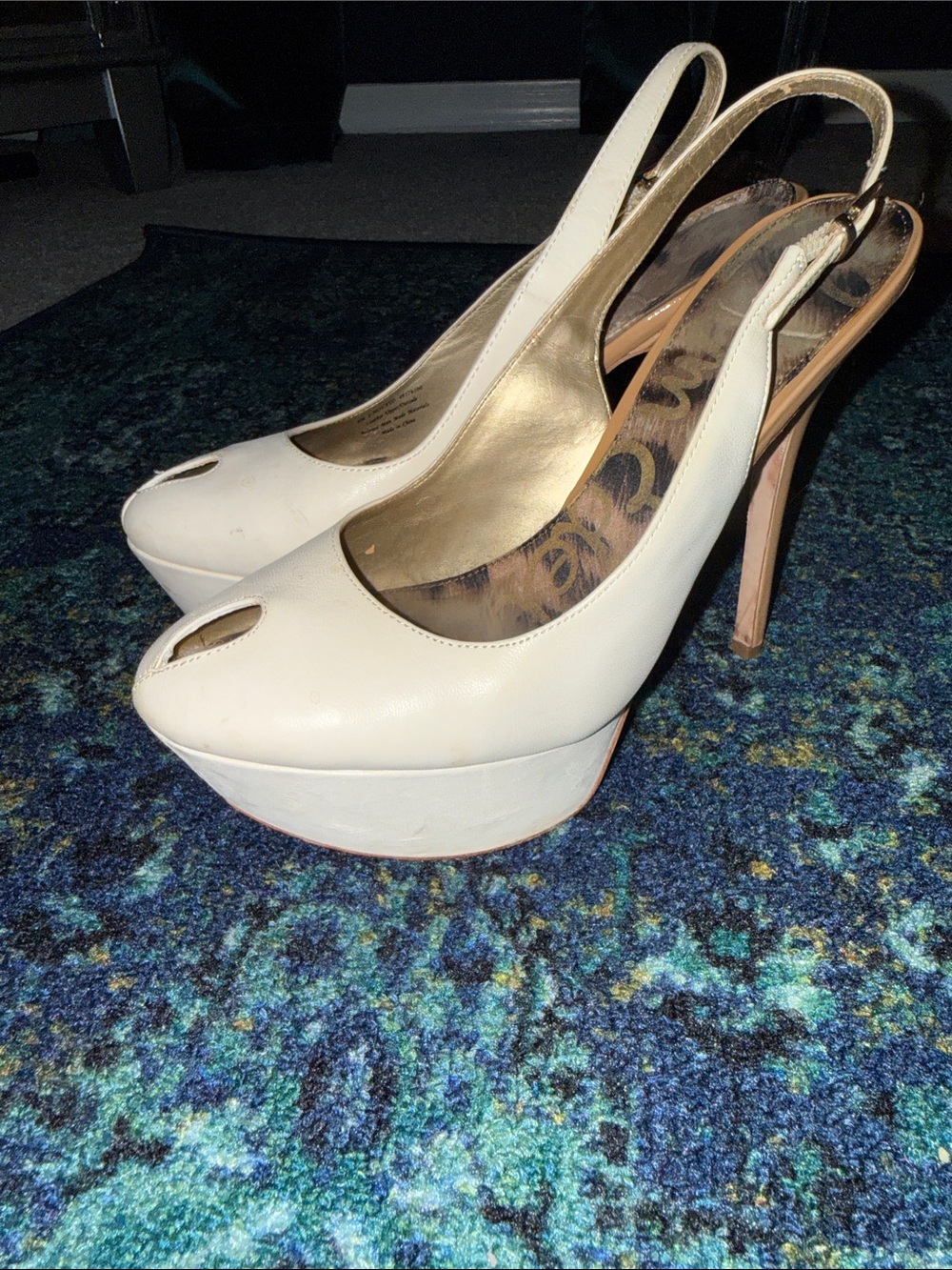 Sam Edelman Cream Peep-Toe Platform Slingback Heels